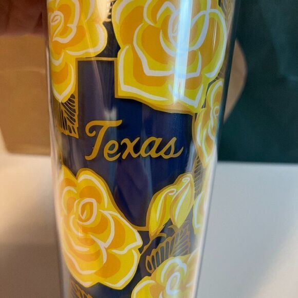 Starbucks 2022 Texas Venti Tumbler Holiday Yellow Blue Floral 24 oz/710 ml NWT - Picture 3 of 4